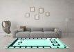 Machine Washable Abstract Turquoise Contemporary Area Rugs in a Living Room,, wshcon676turq