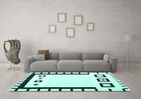 Machine Washable Abstract Turquoise Contemporary Rug, wshcon676turq