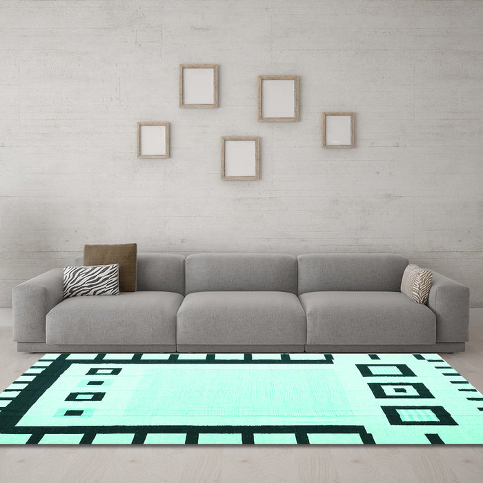 Machine Washable Abstract Turquoise Contemporary Area Rugs in a Living Room,, wshcon676turq