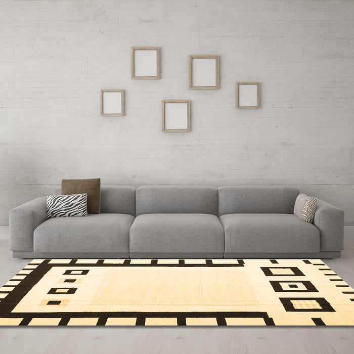 Machine Washable Abstract Brown Contemporary Rug in a Living Room,, wshcon676brn