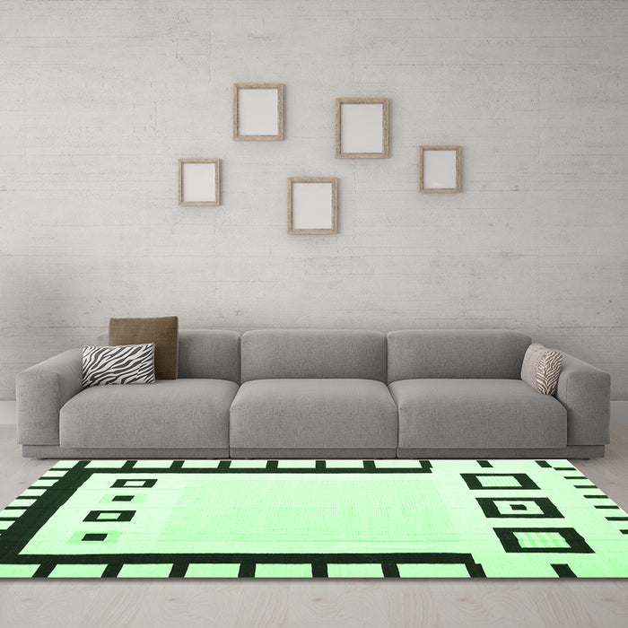 Machine Washable Abstract Emerald Green Contemporary Area Rugs in a Living Room,, wshcon676emgrn