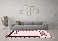 Machine Washable Abstract Red Contemporary Rug, wshcon676red