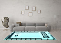 Machine Washable Abstract Light Blue Contemporary Rug, wshcon676lblu