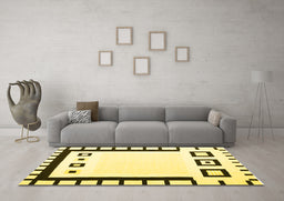 Machine Washable Abstract Yellow Contemporary Rug in a Living Room, wshcon676yw