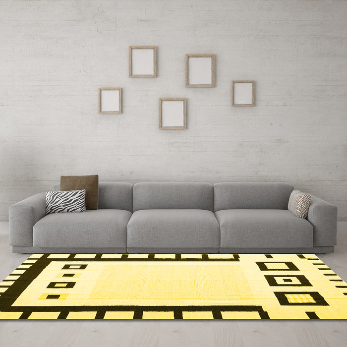 Machine Washable Abstract Yellow Contemporary Rug in a Living Room, wshcon676yw