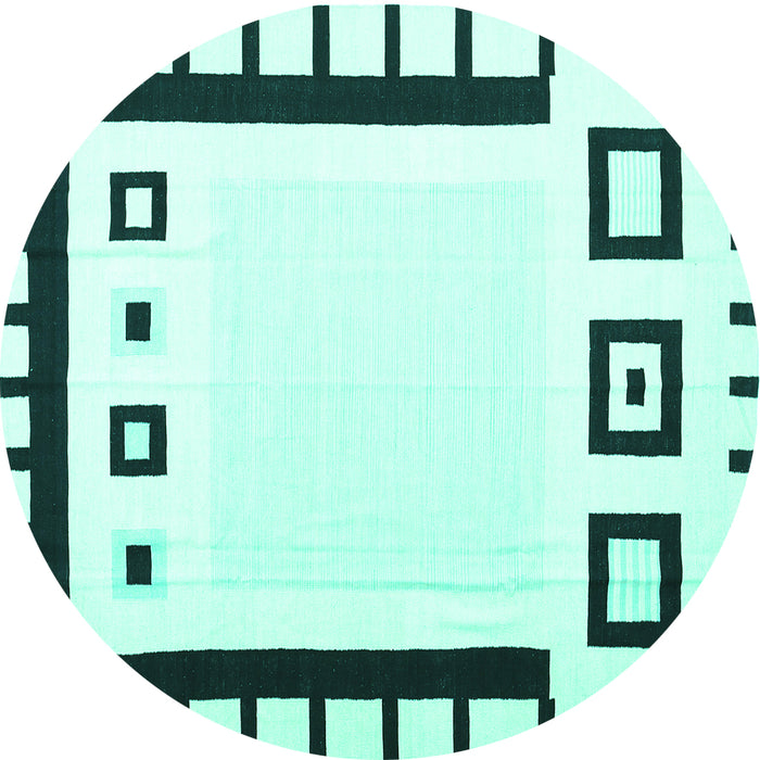 Round Machine Washable Abstract Turquoise Contemporary Area Rugs, wshcon676turq