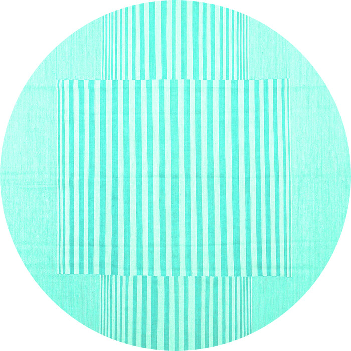 Round Machine Washable Solid Turquoise Modern Area Rugs, wshcon677turq