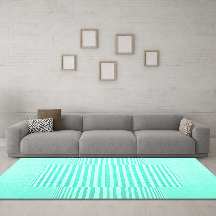 Machine Washable Solid Turquoise Modern Area Rugs in a Living Room,, wshcon677turq