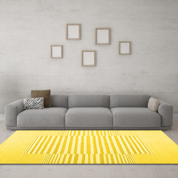 Machine Washable Solid Yellow Modern Rug in a Living Room, wshcon677yw