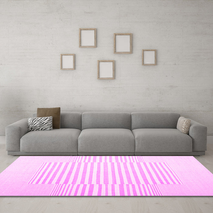 Machine Washable Solid Pink Modern Rug in a Living Room, wshcon677pnk