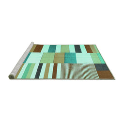 Sideview of Machine Washable Patchwork Turquoise Transitional Area Rugs, wshcon678turq