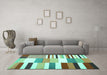 Machine Washable Patchwork Turquoise Transitional Area Rugs in a Living Room,, wshcon678turq