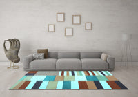 Machine Washable Patchwork Light Blue Transitional Rug, wshcon678lblu