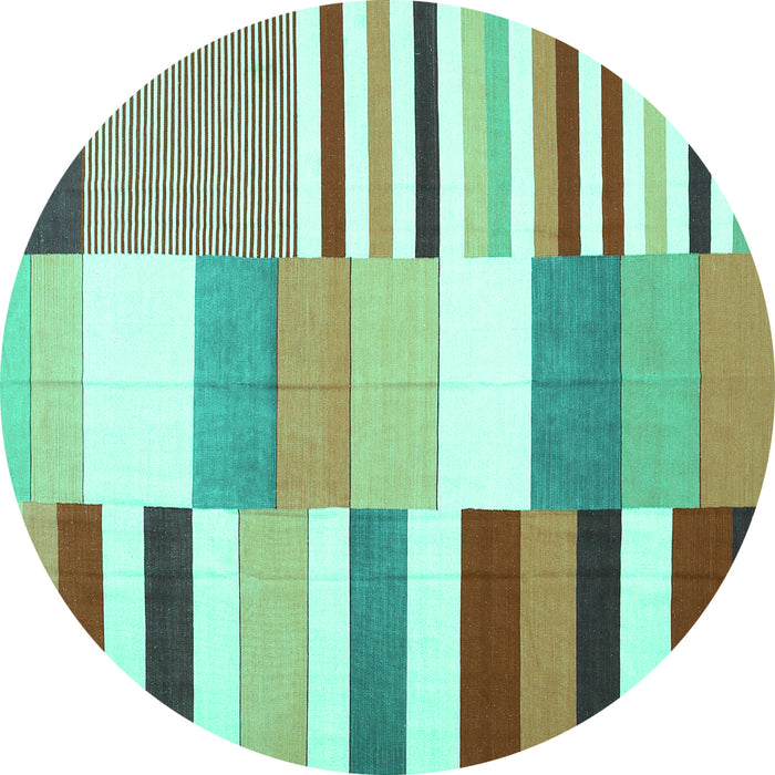 Round Machine Washable Patchwork Turquoise Transitional Area Rugs, wshcon678turq