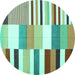 Round Machine Washable Patchwork Turquoise Transitional Area Rugs, wshcon678turq