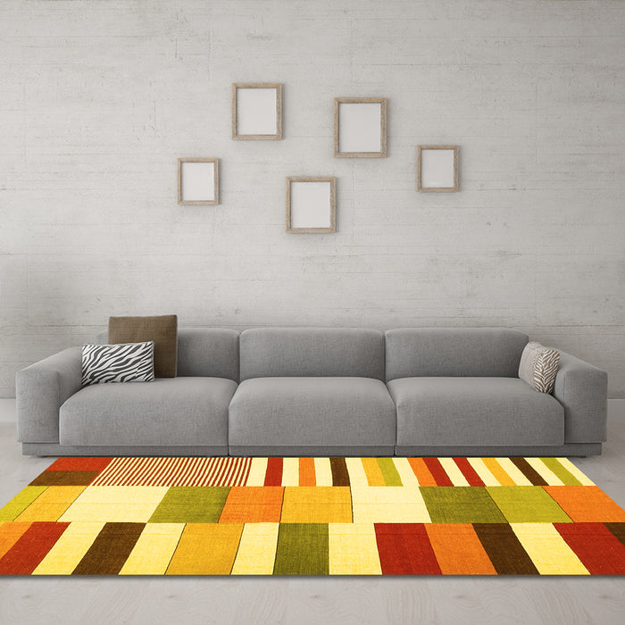 Machine Washable Patchwork Yellow Transitional Rug in a Living Room, wshcon678yw