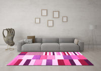 Machine Washable Patchwork Pink Transitional Rug, wshcon678pnk