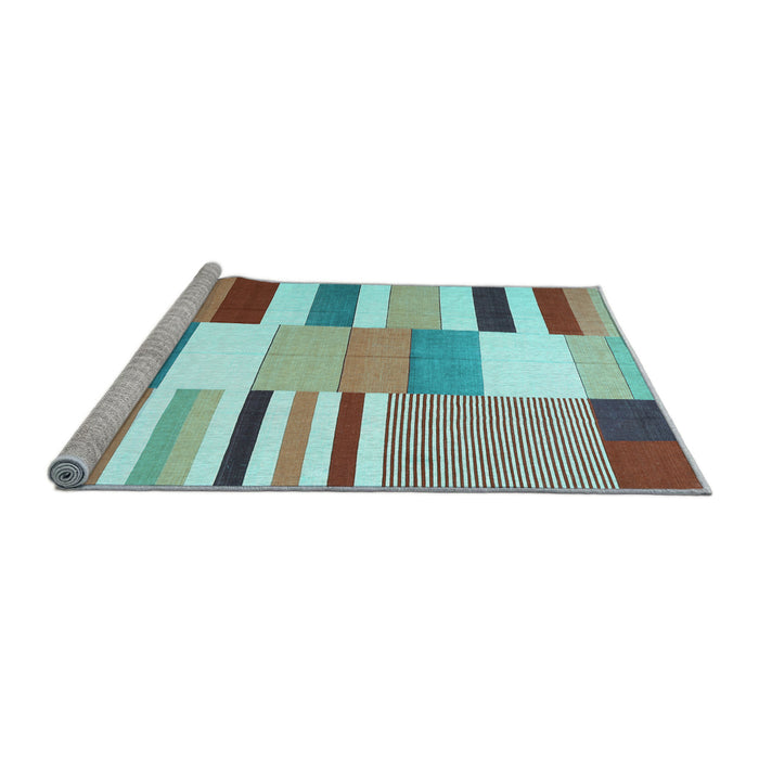Sideview of Machine Washable Patchwork Light Blue Transitional Rug, wshcon678lblu