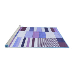 Sideview of Machine Washable Patchwork Blue Transitional Rug, wshcon678blu
