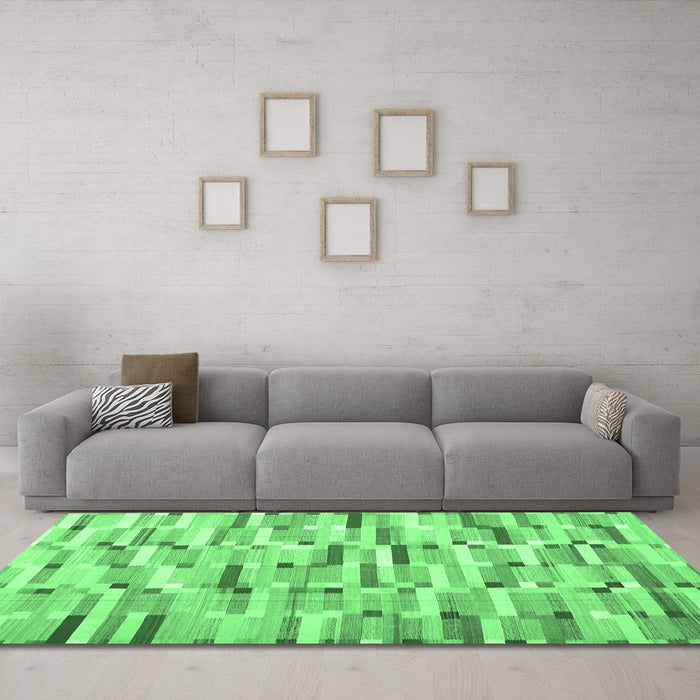 Machine Washable Abstract Emerald Green Contemporary Area Rugs in a Living Room,, wshcon679emgrn