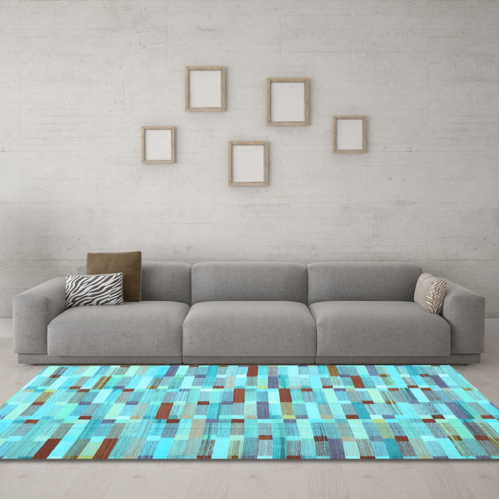 Machine Washable Abstract Light Blue Contemporary Rug in a Living Room, wshcon679lblu