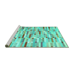 Sideview of Machine Washable Abstract Turquoise Contemporary Area Rugs, wshcon679turq