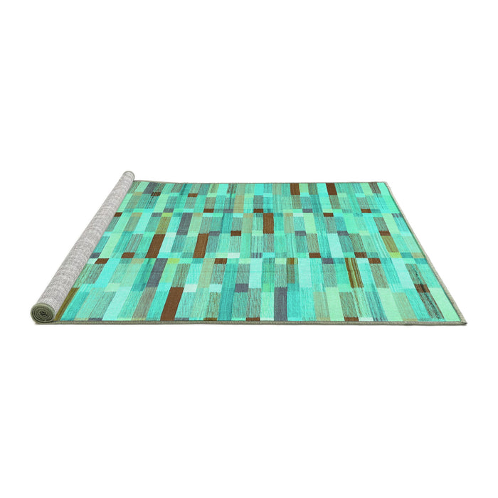 Sideview of Machine Washable Abstract Turquoise Contemporary Area Rugs, wshcon679turq