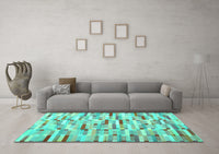 Machine Washable Abstract Turquoise Contemporary Rug, wshcon679turq