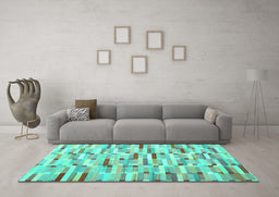 Machine Washable Abstract Turquoise Contemporary Area Rugs in a Living Room,, wshcon679turq