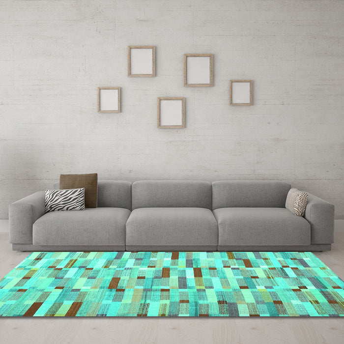 Machine Washable Abstract Turquoise Contemporary Area Rugs in a Living Room,, wshcon679turq