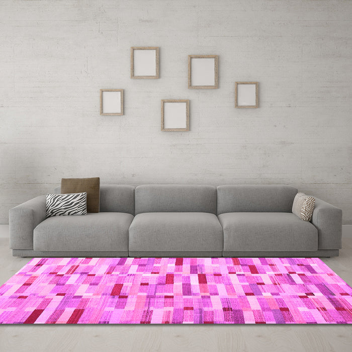 Machine Washable Abstract Pink Contemporary Rug in a Living Room, wshcon679pnk