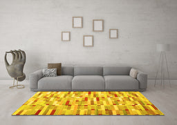 Machine Washable Abstract Yellow Contemporary Rug in a Living Room, wshcon679yw
