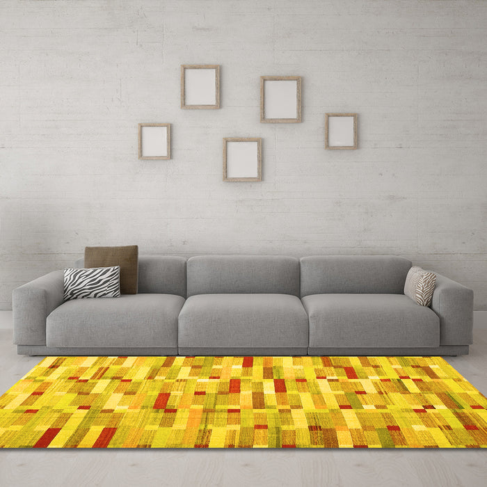 Machine Washable Abstract Yellow Contemporary Rug in a Living Room, wshcon679yw