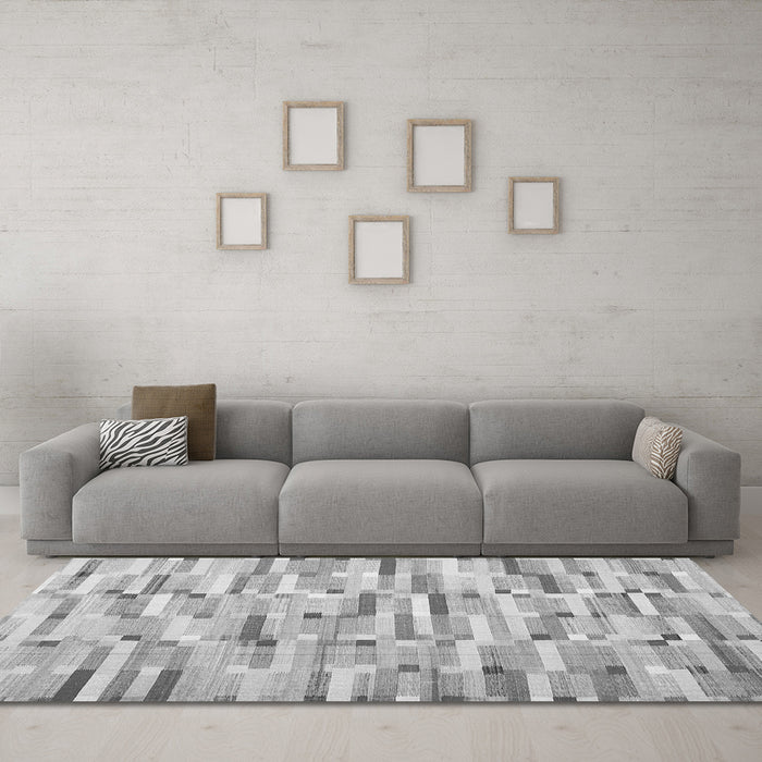 Machine Washable Abstract Gray Contemporary Rug in a Living Room,, wshcon679gry