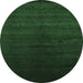 Round Machine Washable Abstract Emerald Green Contemporary Area Rugs, wshcon67emgrn