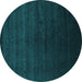 Round Abstract Turquoise Contemporary Rug, con67turq