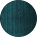 Round Machine Washable Abstract Turquoise Contemporary Area Rugs, wshcon67turq