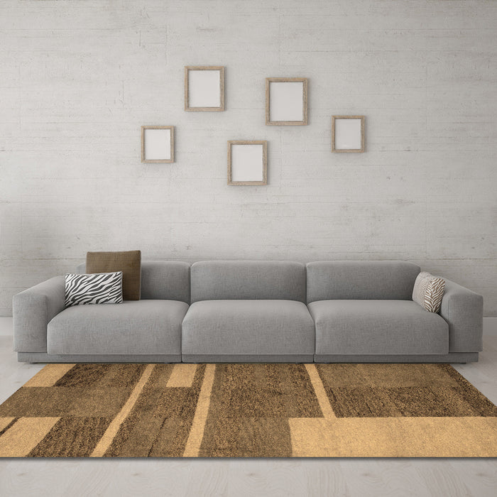 Machine Washable Abstract Brown Contemporary Rug in a Living Room,, wshcon681brn
