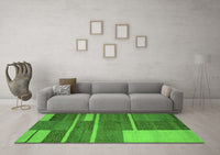 Machine Washable Abstract Green Contemporary Rug, wshcon681grn