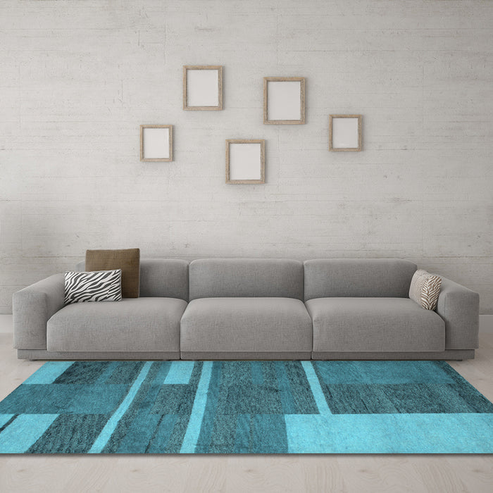 Machine Washable Abstract Light Blue Contemporary Rug in a Living Room, wshcon681lblu