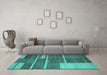 Machine Washable Abstract Turquoise Contemporary Area Rugs in a Living Room,, wshcon681turq