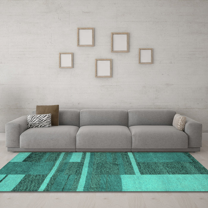 Machine Washable Abstract Turquoise Contemporary Area Rugs in a Living Room,, wshcon681turq