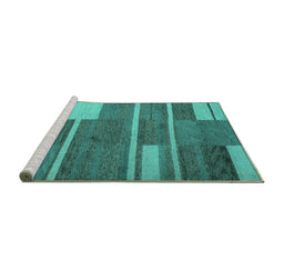 Sideview of Machine Washable Abstract Turquoise Contemporary Area Rugs, wshcon681turq