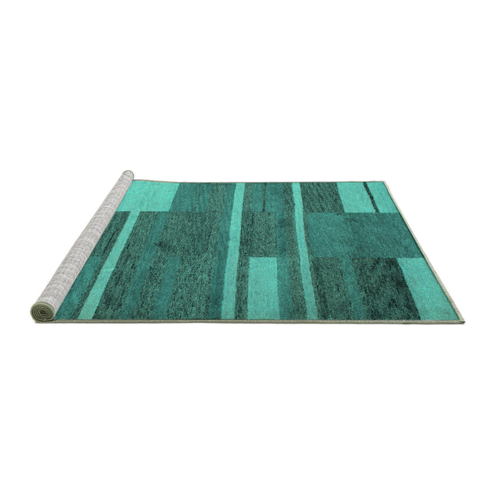 Sideview of Machine Washable Abstract Turquoise Contemporary Area Rugs, wshcon681turq