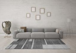 Machine Washable Abstract Gray Contemporary Rug in a Living Room,, wshcon681gry