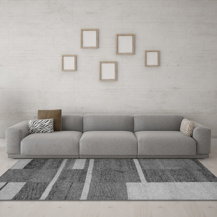 Machine Washable Abstract Gray Contemporary Rug in a Living Room,, wshcon681gry