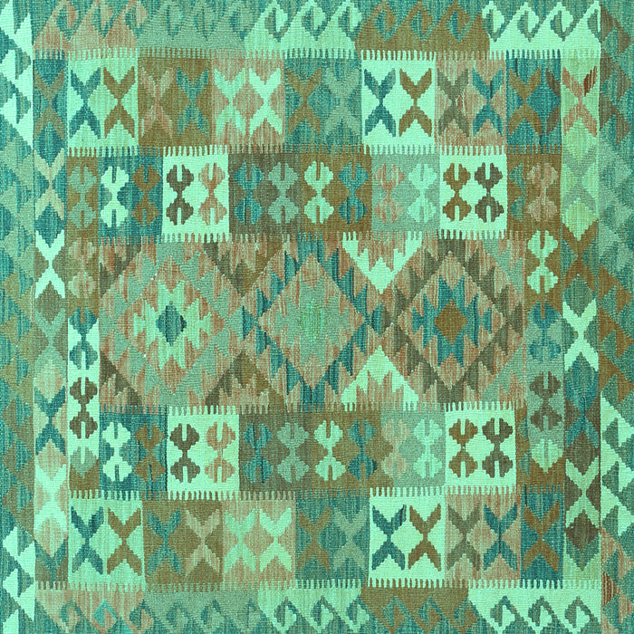 Square Machine Washable Southwestern Turquoise Country Area Rugs, wshcon682turq