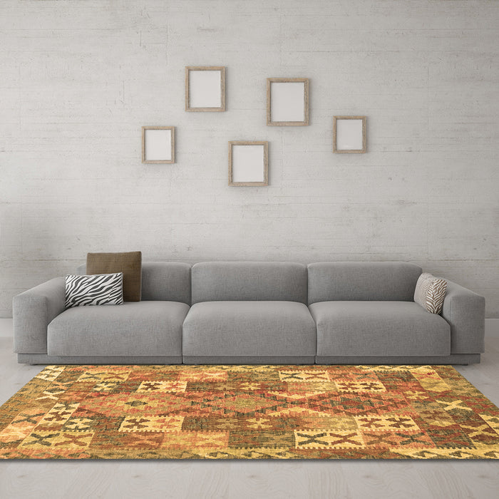 Machine Washable Southwestern Brown Country Rug in a Living Room,, wshcon682brn