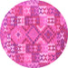 Round Machine Washable Southwestern Pink Country Rug, wshcon682pnk