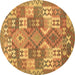 Round Southwestern Brown Country Rug, con682brn